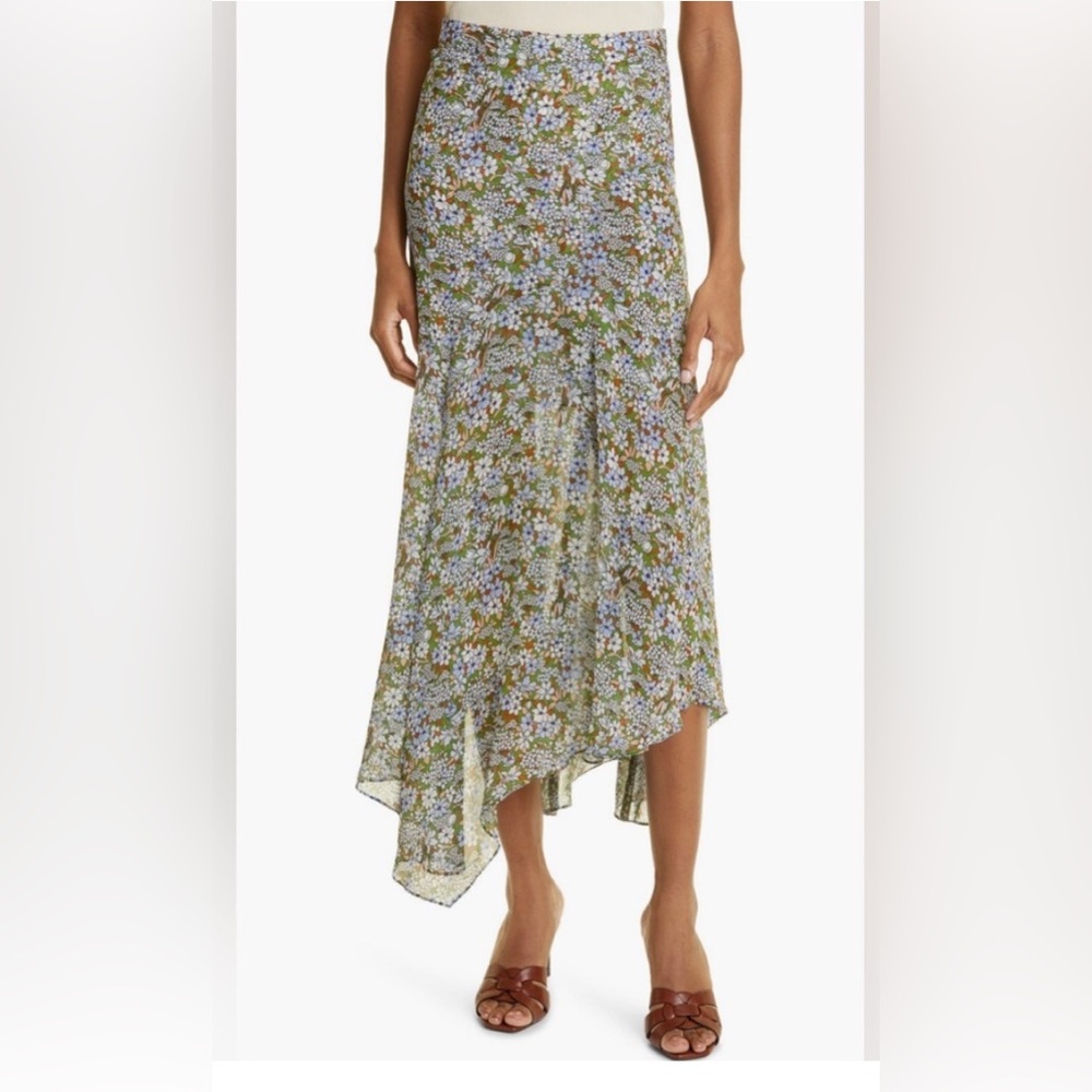 Veronica Beard Green and Yellow Asymmetrical A-Line Midi Skirt